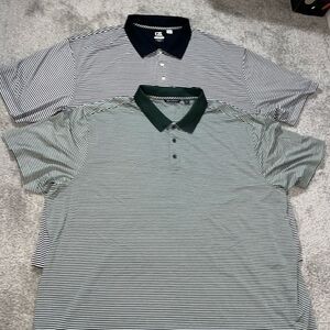 Two (2) Green & Blue Stripe Cutter & Buck CB Drytec Big Man Golf Polo Shirt 5XB